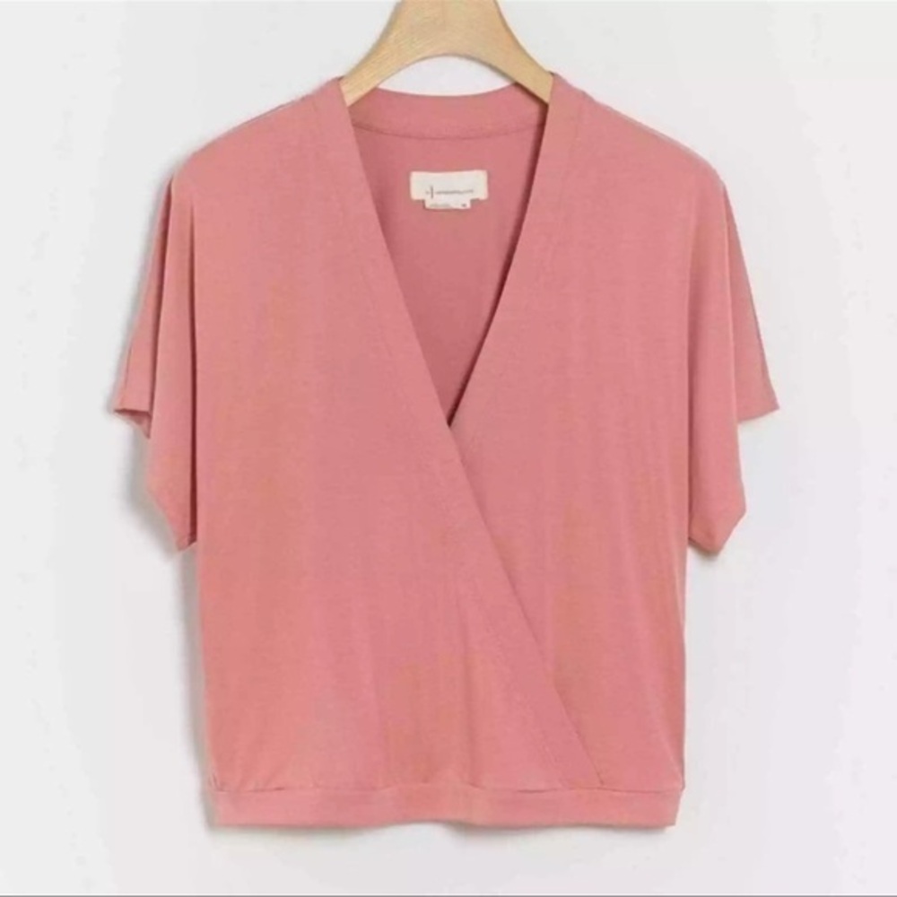 Anthropologie Ayla Surplice V-neck Top Rose Pink small NWT